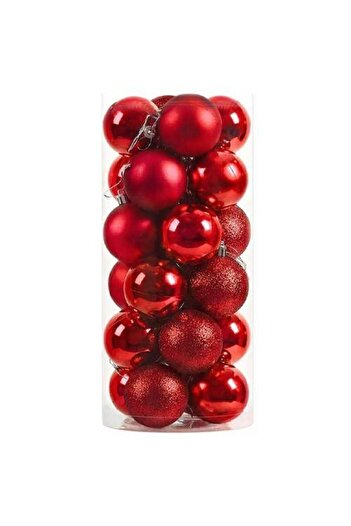 Parti Dükkanım 6 cm Bright Matte Red Christmas Ball - 24 Glitters
