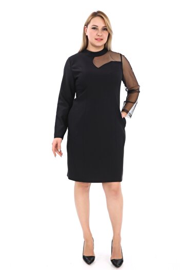 etselements Tulle Detail Crew Neck Evening Dress - 7069