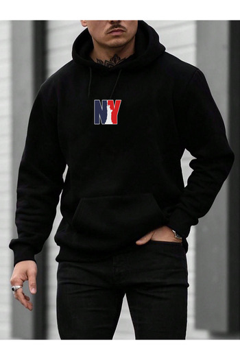 DEEPSENCE Унисекс голям черен суичър с качулка NYW Design Printed