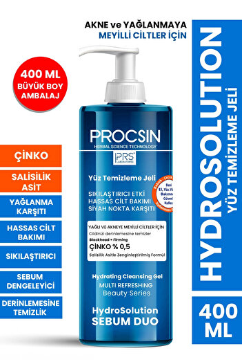 PROCSIN Hydrosolution Akne Karşıtı Yağ Dengeleyici Yüz Temizleme Jeli 400 ML