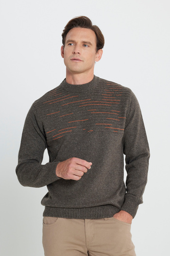 AC&Co / Altınyıldız Classics Men's Milky Coffee-Orange Wool Standard Fit Regular Cut Half Turtleneck Knitwear Sweater