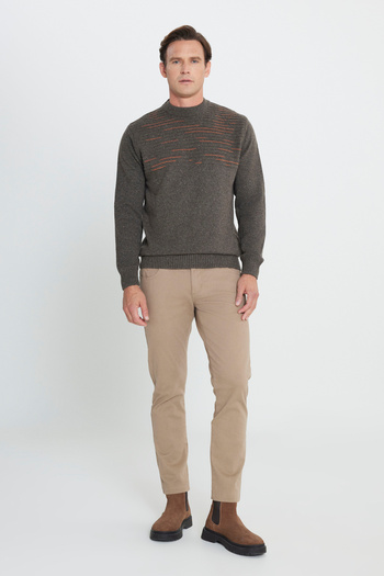AC&Co / Altınyıldız Classics Men's Milky Coffee-Orange Wool Standard Fit Regular Cut Half Turtleneck Knitwear Sweater