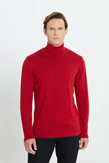 ALTINYILDIZ CLASSICS Roter Herren-Strickpullover mit Standard-Passform und normalem Schnitt