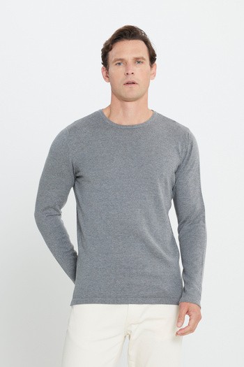 AC&Co / Altınyıldız Classics Men&#39;s Gray Melange Standard Fit Normal Cut Warm Crew Neck Knitwear Sweater