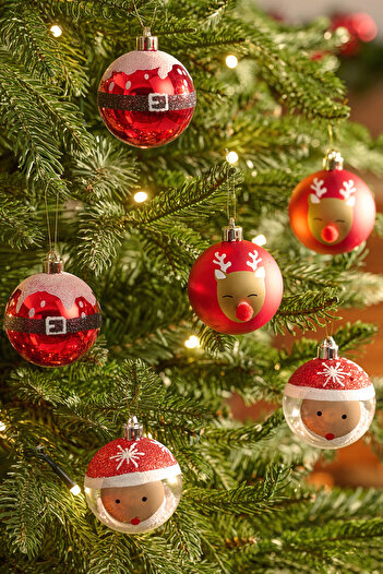 Karaca New Year New Year Set of 10 Ball Santa Tree Ornament 6 cm