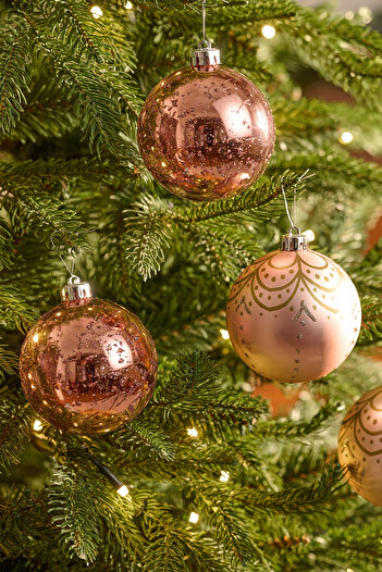 Karaca Anul Nou Set de 4 Ornament pentru copac de Anul Nou Roz și Roz Mat 8 Cm