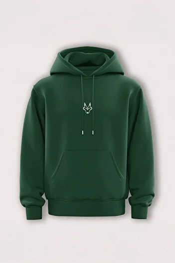 Trendyol Collection Khaki vyšívaná fleecová mikina Wolf s kapucí – Regular Fit TMNAW24SW00018