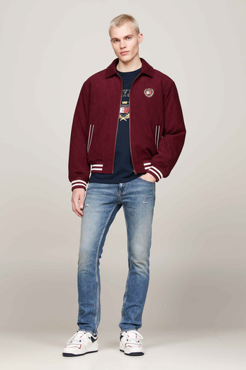Tommy Jeans Men's Burgundy Coat - Dm0Dm19626Vlp Crest Cord Letterman