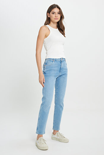 WRANGLER High Waist Skinny Leg Light Blue Women's Denim Trousers W2HC3833O-Light Blue