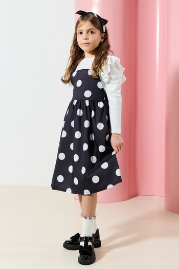 TRENDYOLKIDS Black 3 Girl Child Polka Dot Pattern Bandana Knitted Dress Tkdaw25El00022