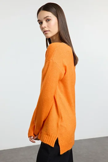Trendyol Collection Pulover de bază din lână portocalie cu gât de barcă TWOAW25KZ00010
