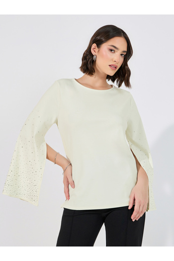 Styli Embellished Slit Sleeves Round Neck Blouse