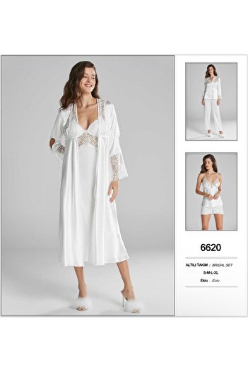 Pierre Cardin Satin Dowry Lace Nightgown & Dressing Gown Set