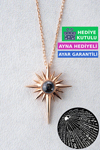 Jewelmim Yüz 100 Dilde Seni Seviyorum Yazan 18 Ayar Rose Altın Kaplama 925 Ayar Kadın Gümüş Kutup Kolyesi