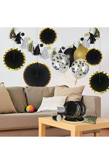 CANSIN Black 6-Piece Fan Paper Ornament Set