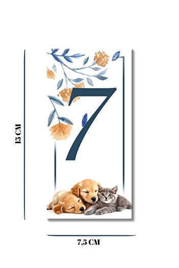 MODA CERO Sevimli Kedi Köpekli Seramik Kapı Numarası No:7