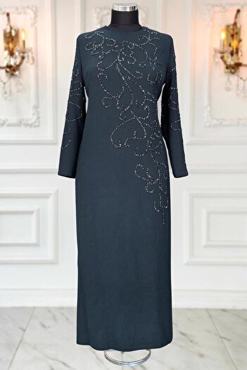TRENDTESETTÜR Plus Size Gray Stone Detailed Evening Dress - t 3231