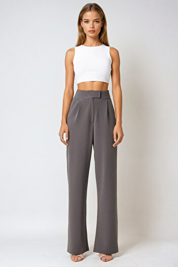 VAGGON Women's Gray Lycra Palazzo Pants - Velcro Closure, Double Pockets Prm1345