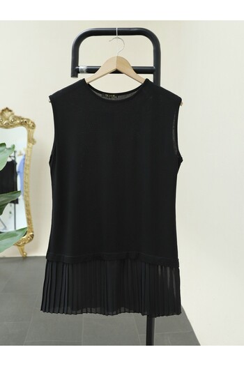 Modamorfo Pleated Combed Cotton Dress with Tulle Detail