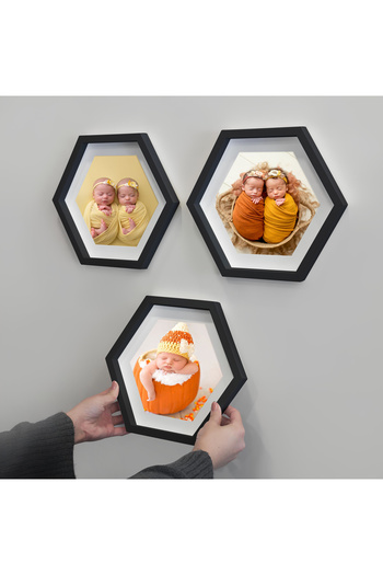 Nobbystar Adhesive Disassemble Large Size Black Hexagonal Frame with Paspart - Pack of 3