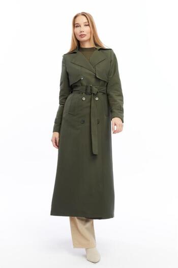 Jamila Long Length Trench Coat with Buttons and Belt