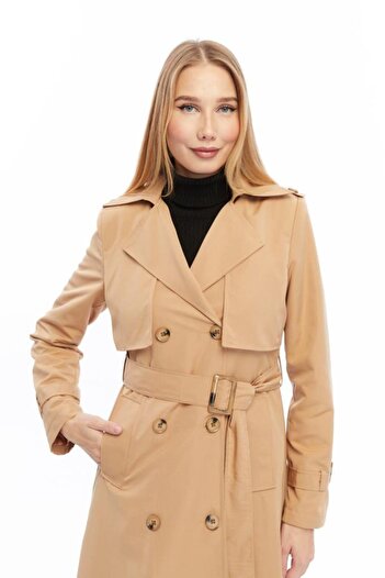 Jamila Long Length Trench Coat with Buttons and Belt