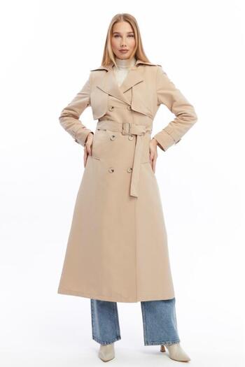 Jamila Long Length Trench Coat with Buttons and Belt