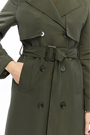 Jamila Long Length Trench Coat with Buttons and Belt