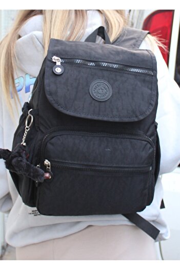 Bevitton Women's Black Modern Crinkle Waterproof Fabric Backpack School Bag 5200