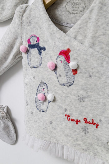 Tongs Baby Set de iarna de 5 piese pentru nou nascut Crazy Penguins, Tongs baby (Culoare: Portocaliu)
