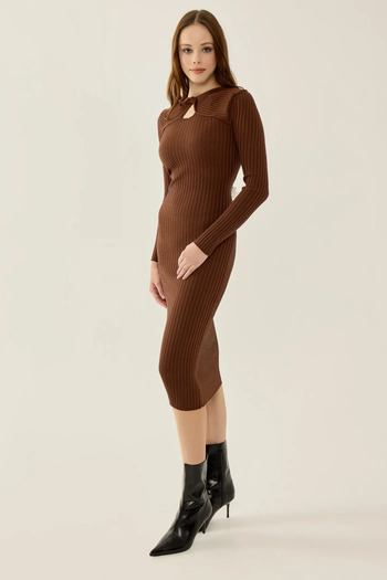 Hiccup Choker Neckline Ribbed Knitwear Midi Dress