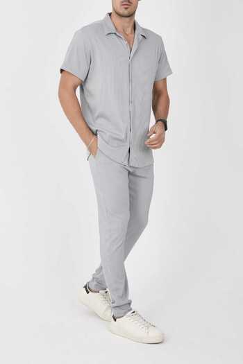 MCZ GİYİM Men's Short Sleeve Slim Fit Slim Fit Lycra Gray Shirt and Pipe Leg Pants Bottom Top Set