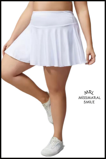 missmaral White High Waist Flounce Large Size Skirt - Swim Shorts with Shorts
