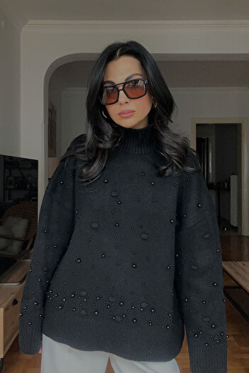 Seda Yalçın Atelier Black Pearl Detailed Half Fisherman Knitwear Sweater