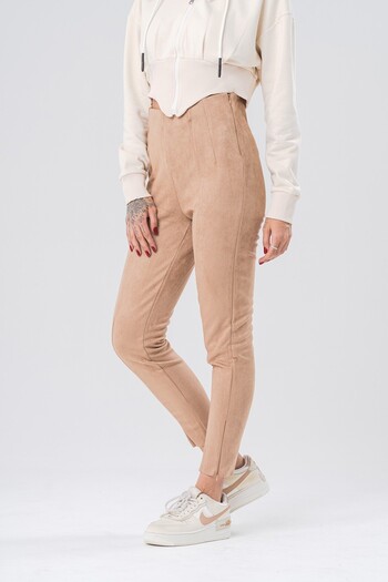 go gang own Women's Nubuck Textured Leggings Pants with Diva Leg Zipper Detail
