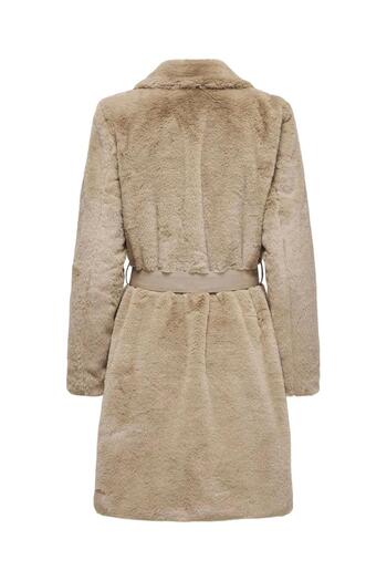 ONLY Onlvida Camel Faux Fur Coat - Women'S, Waist Tied, 15322103