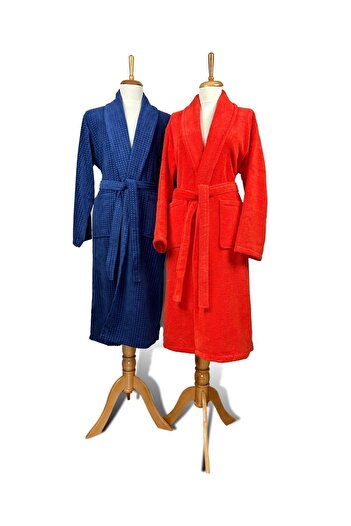 Ellaline Premium Bathrobe Set of 2 100% Cotton Certified Shawl Collar Velvet and Zerotwist Ultra Soft Fabric