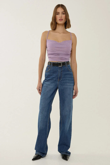Hiccup Asymmetrical Neckline Knitted Short Glitter Top