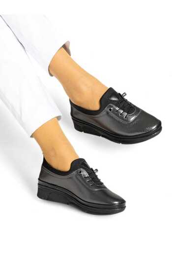 MİYA Full Orthopedic Platinum Gray Comfort Sole Lace up Stretch Casual Women's Ballerina Shoes