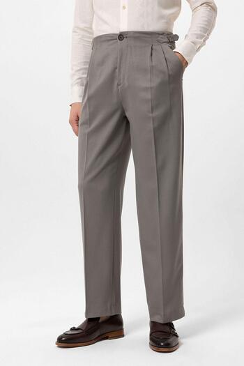 Antioch Light Khaki High Waist Buckle Detailed Comfortable Fit Men's Pants