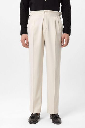 Antioch Ecru High Waist Buckle Detailed Comfortable Fit Men's Pants