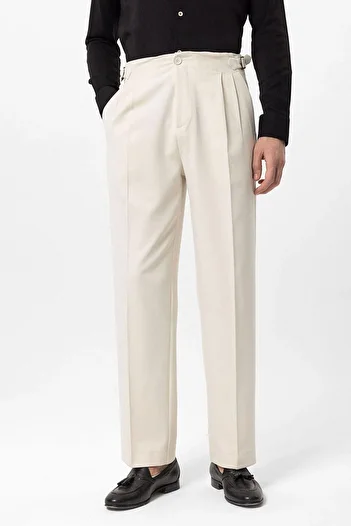 Antioch Ecru High Waist Buckle Detailed Comfortable Fit Men's Pants