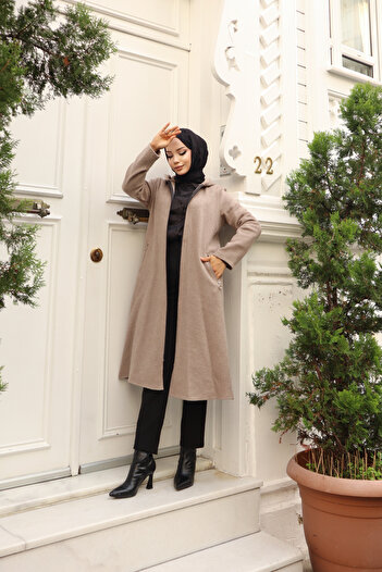 new ats Hooded Zippered Pocket Cashew Coat