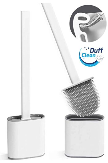 DUFF CLEAN Πρακτική λευκή σιλικόνη WC καθίσματος τουαλέτας και βούρτσα τουαλέτας - Κολλητική και εύκαμπτη