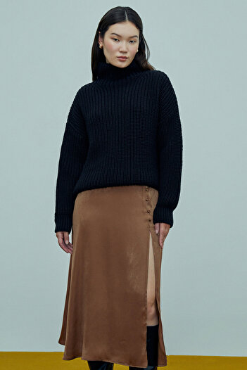 W Collection Siyah Balıkçı Yaka Kazak