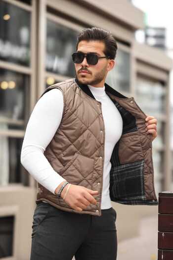 BYzıt Men's Snap Fastener Quilted Quilted Vest