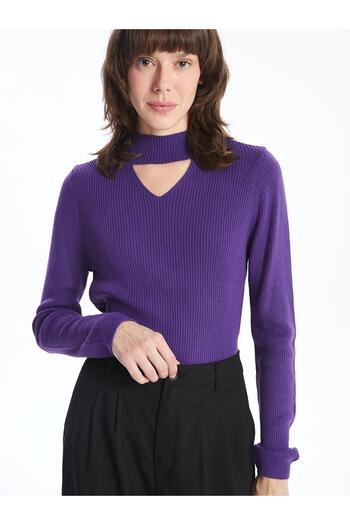 LC Waikiki Lcwaikiki Classic Light Purple Stand Collar Women's Knitwear Sweater