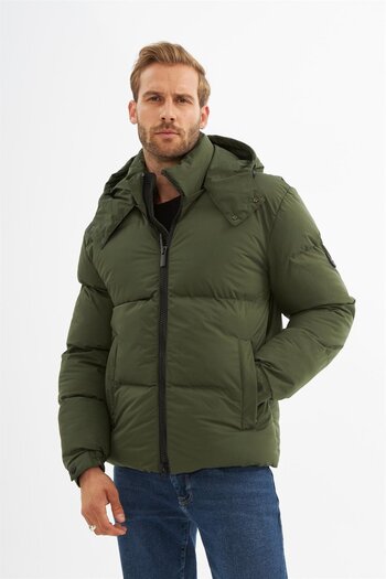 Danger Men's Waterproof Removable Hooded Puffer Jacket Khaki
