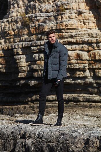 Danger Αντρικό παλτό Anthracite Puffer - Stand Collar, Rain and Windproof