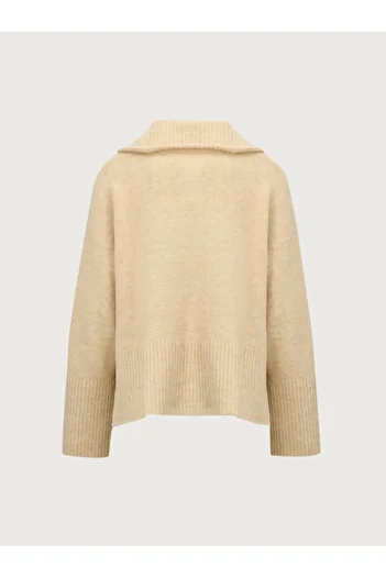 Ltb Beige Colored Long Sleeve Zippered Knitwear Sweater
